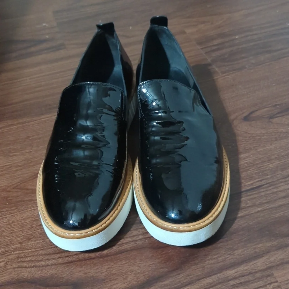 Vince Patent Leather Platform Slip On Sneakers